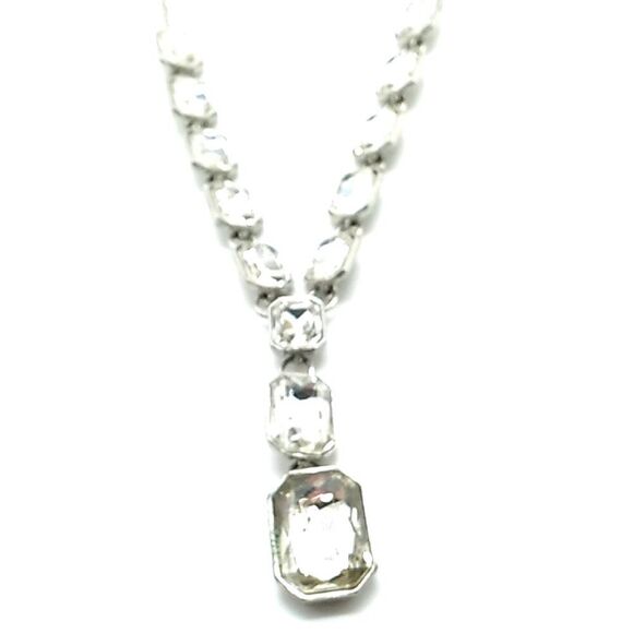 Vintage Monet AB Faceted Crystal Rhinestone Necklace Silver Tone Signed - Picture 10 of 15